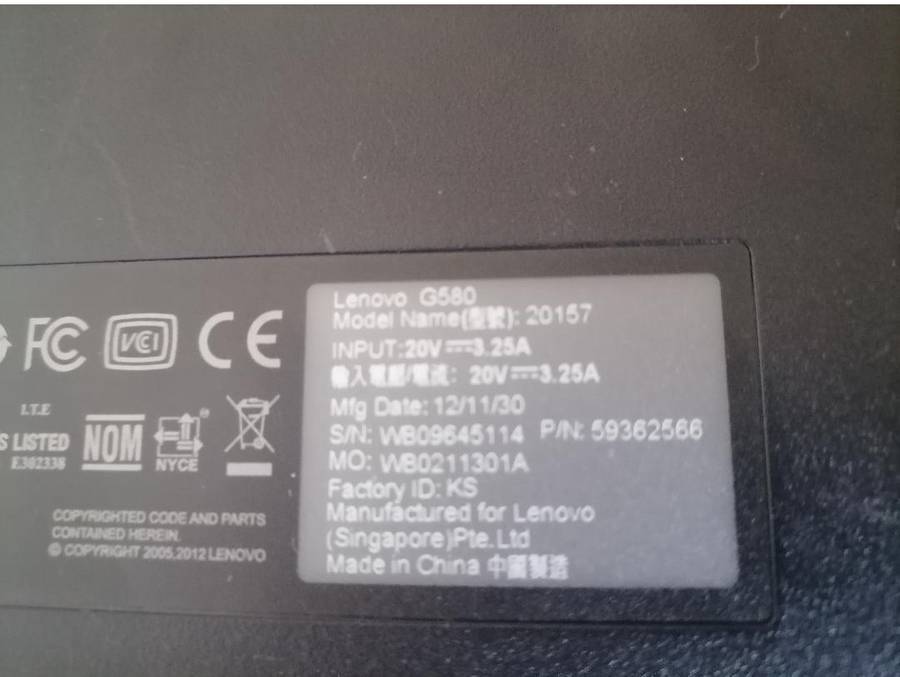 LENOVO G580 LAPTOP. 500GB HDD, 4GB RAM with MS OFFICE