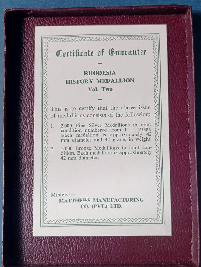 Rhodesian History (Volume 2) Bronze Medalion   SCARCE!