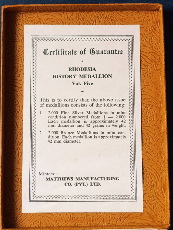 Rhodesian History ( Volume 5) Bronze Medalion   SCARCE!