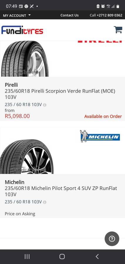 235/60/18 Pirelli Scorpoin Verde *Runflat tyres. % life