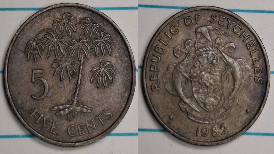 1982 - Seychelles - 5 Cents - Manioc plant -  - Brass