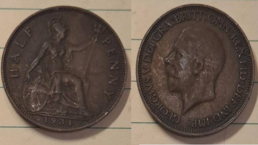 1931 - UK - ½ Penny - George V - Demonetised Aug 1969 - Bronze