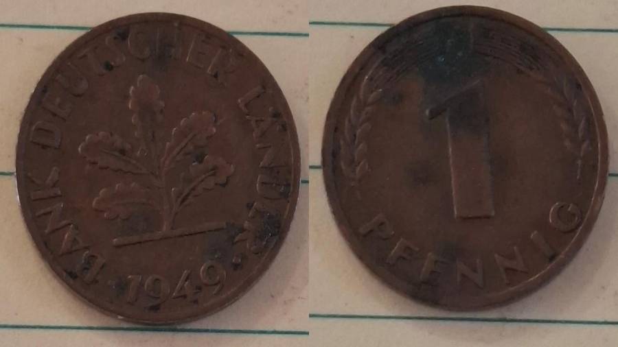 1949 F - Germany - 1 Pfennig - Oak seedling - Demonetised Dec 2001 - Copper clad iron
