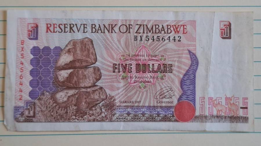 1997 - Zimbabwe - $ 5 - Leonard Ladislas Tsumba - Demonetised Aug 2006 - BX 5456442
