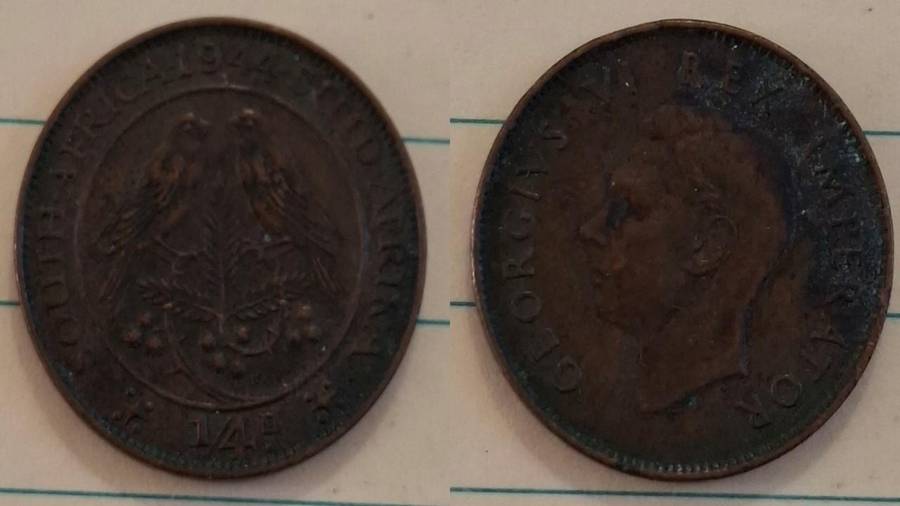 1944 - South Africa - ¼ Penny - George VI - Demonetised Mar 1961 - Bronze