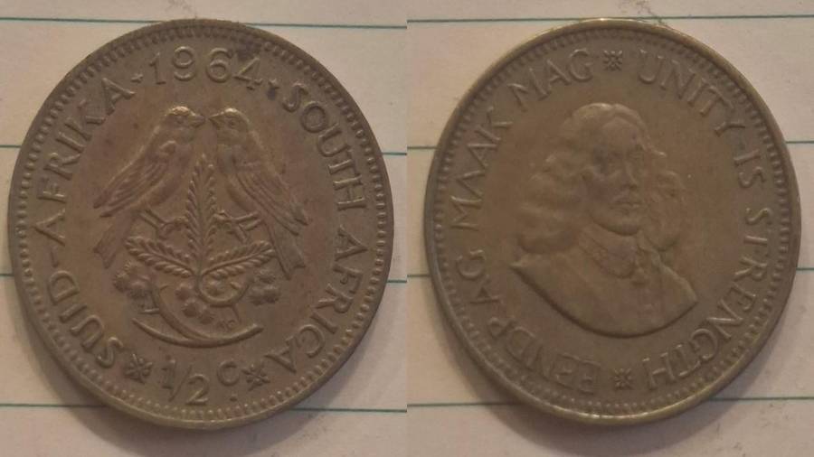 1964 - South Africa - ½ Cent - Jan van Riebeeck  - Demonetised Mar 1961 - Brass