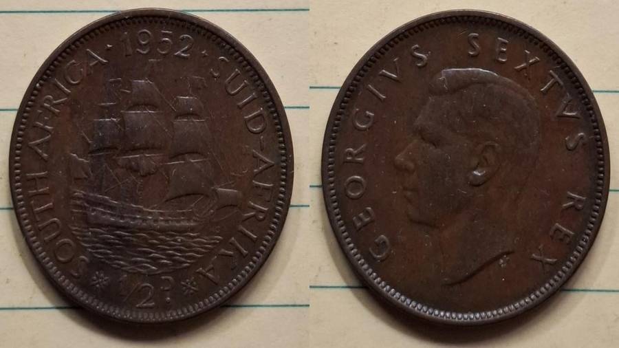 1952 - South Africa - ½ Penny - Elizabeth II - Demonetised Mar 1961 - Bronze
