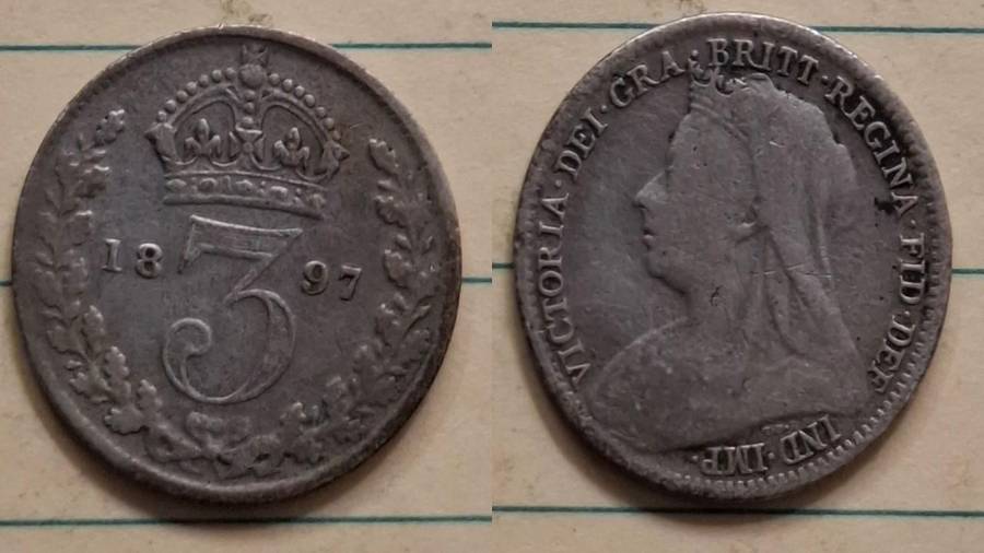 1897 - UK - 3 Pence  - Victoria - Demonetised Yes - Silver (.925)