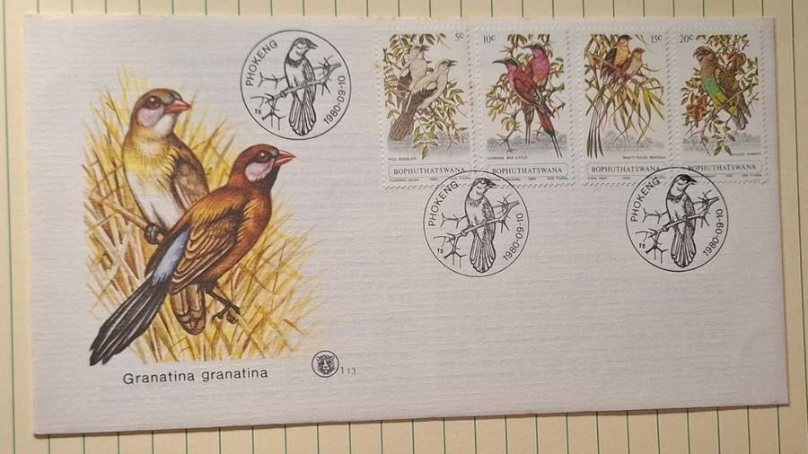 1980 - Bophuthatswana - First Day Cover with Insert - Granatina granatina - 1.13 -  Postmark Phokeng