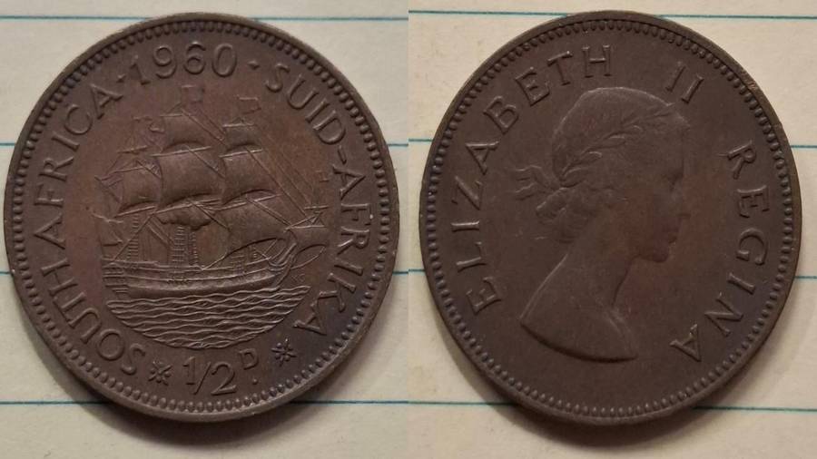 1960 - South Africa - ½ Penny - Elizabeth II - Demonetised Mar 1961 - Bronze