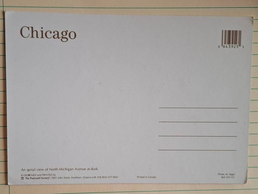 Chicago  -  An aerial view of North Michigan Avenue at dusk -  Unused Post Card