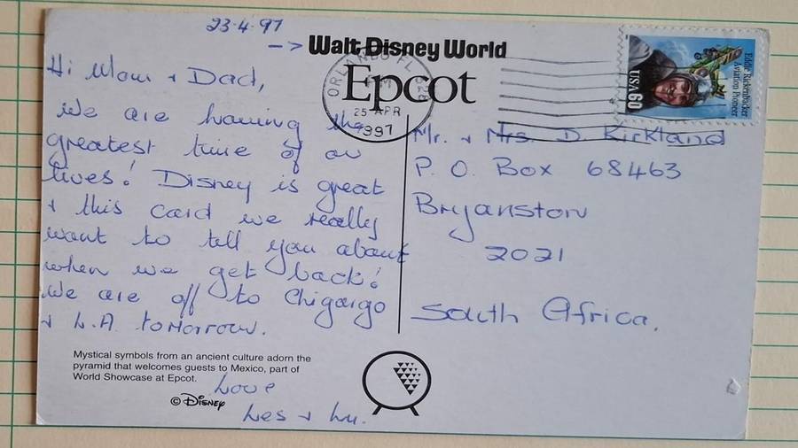 1997 - Walt Disney Word Epcot -  Mystical symbols from ancient culture  -  Used Post Card