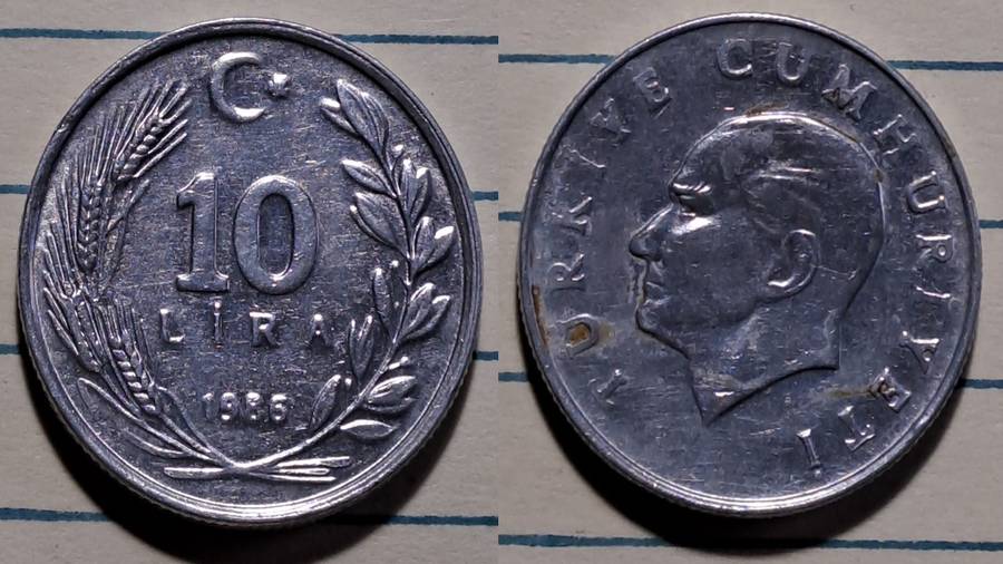 1986 - Turkey  - 10 Lira - Demonetised - Yes  - Aluminium