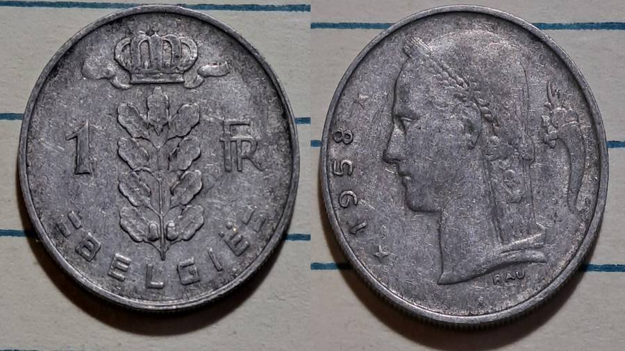 1958 - Belgium  - 1 Franc - Demonetised -Mar 1998  - Copper-nickel