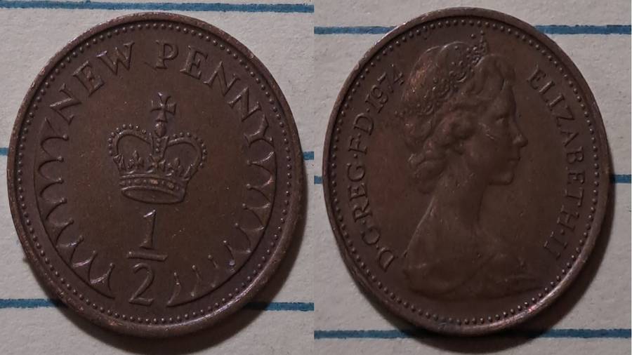 1974 - UK - ½ New Penny - Elizabeth II -   Demonetised - Dec 1984 - Bronze