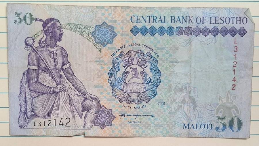 2001 - Lesotho - 50 Maloti - Signature: S. M. Swaray. - Demonetised No - L 312142