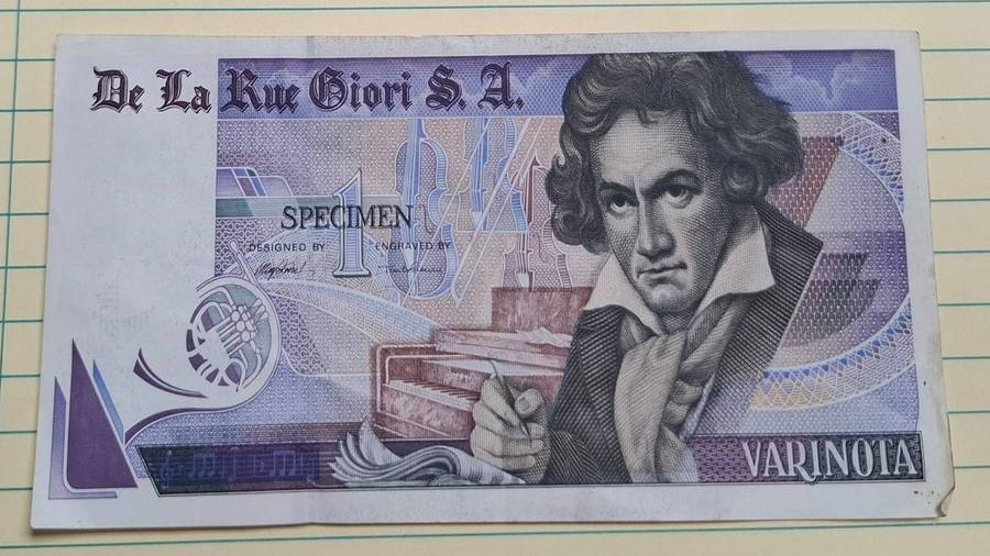 De La Rue Giori  -  -  Specimen Test Note Beethoven Varinota CFU -  -  -
