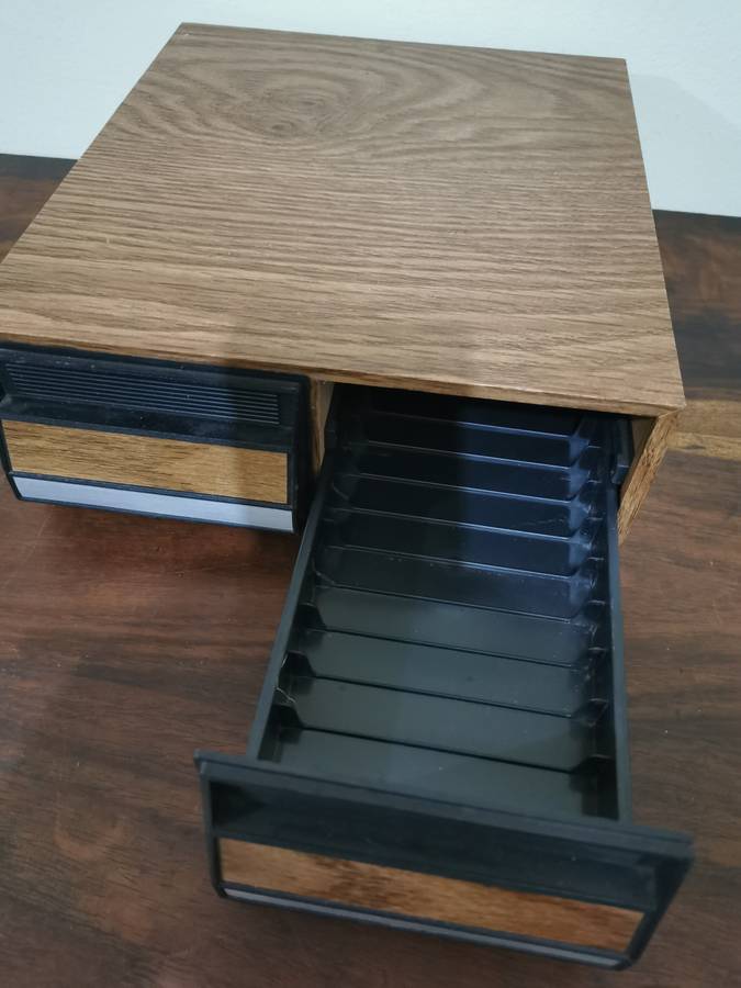 Vintage Tape Cassette Holder with Wooden Finish