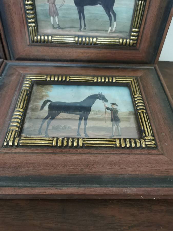 Beautiful Vintage Wood and Glass Framed Horse Portraits 22cmx27cm