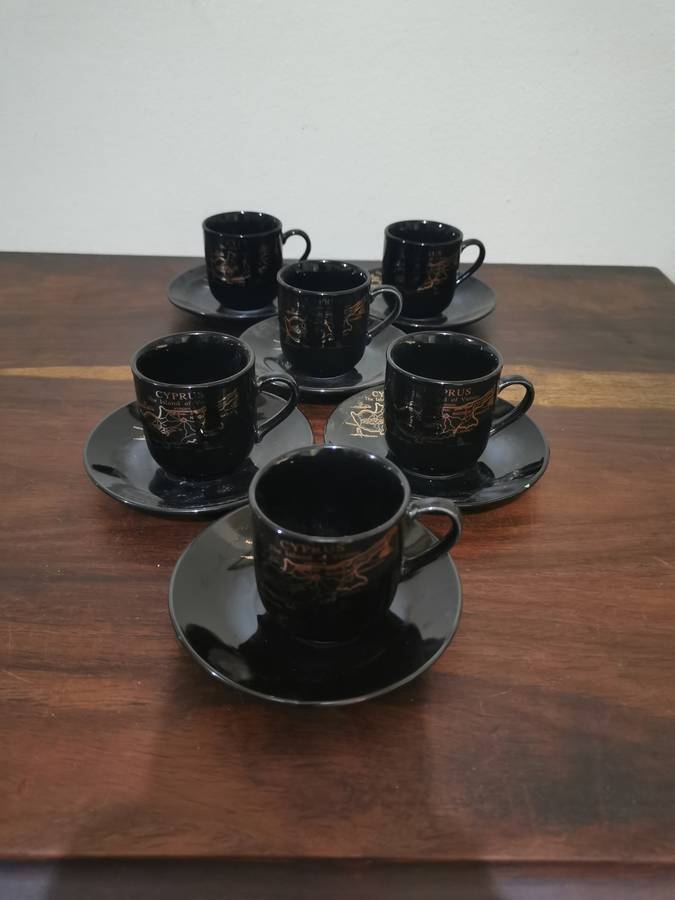 Cyprus Espresso Set in Black with Gold Gilt