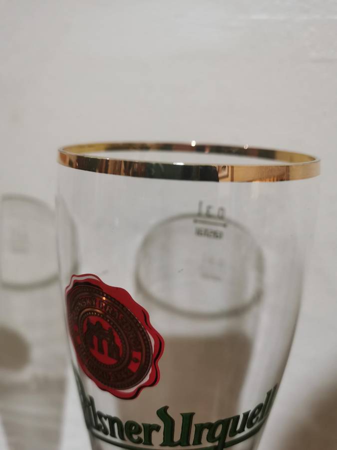 Pilsner Urquell Crystal Beer Glass Pair with Gold Trim