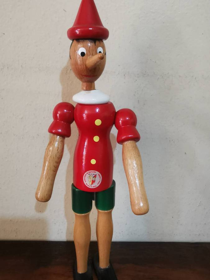 Made in Italy - Vintage Wooden Pinocchio Figurine with Moving Parts 25cm Tall