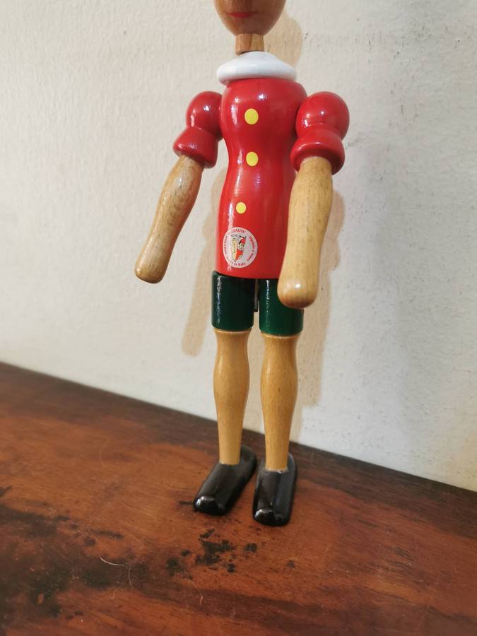 Made in Italy - Vintage Wooden Pinocchio Figurine with Moving Parts 25cm Tall