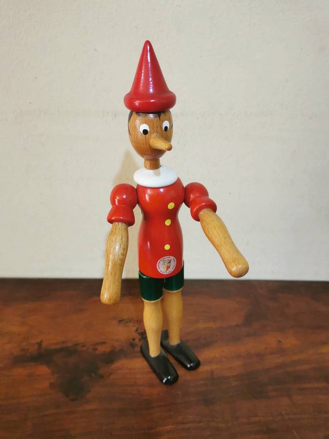 Made in Italy - Vintage Wooden Pinocchio Figurine with Moving Parts 25cm Tall