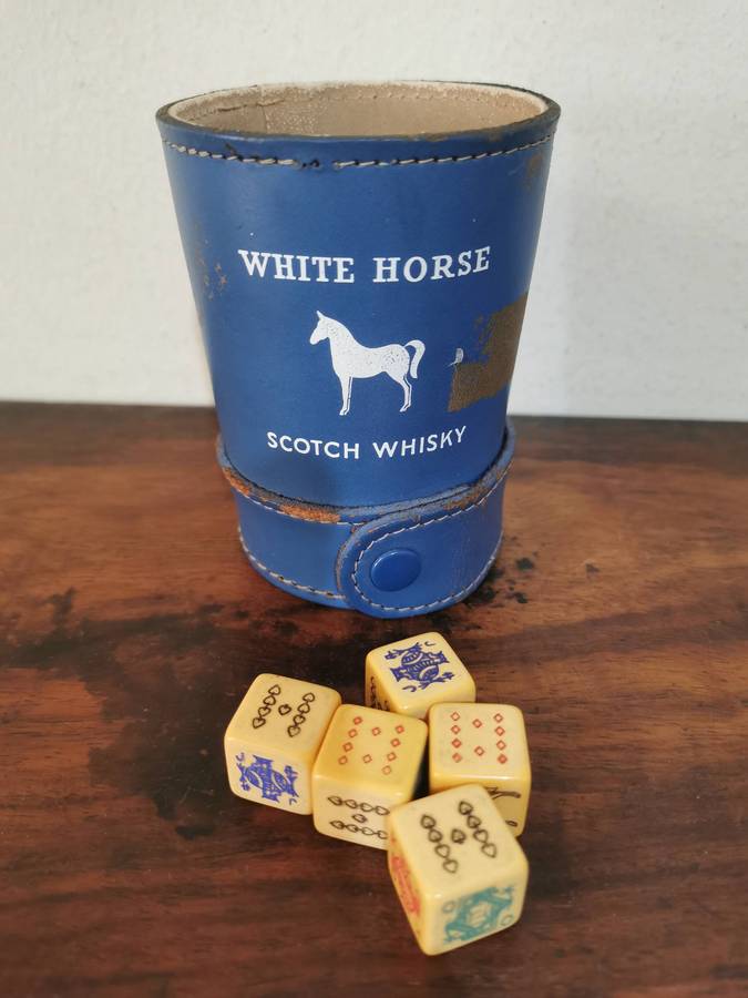 Vintage White Horse Poker Dice Set