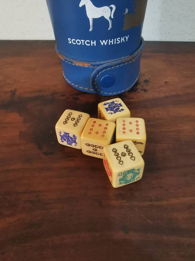 Vintage White Horse Poker Dice Set