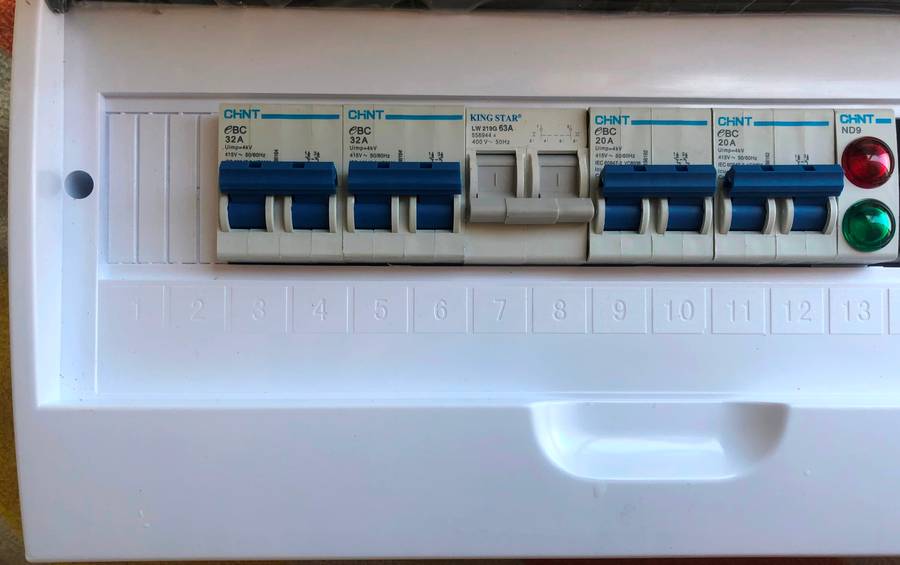Solar AC DB board for 8KW inverter- breakers, changeover, pilot lights, R1 399