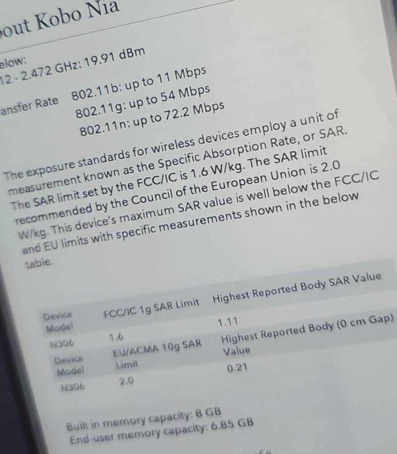 Rakuten Kobo Nia eReader Model N306 8GB with backlight