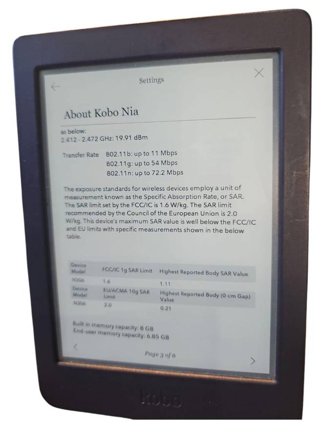 Rakuten Kobo Nia eReader Model N306 8GB with backlight