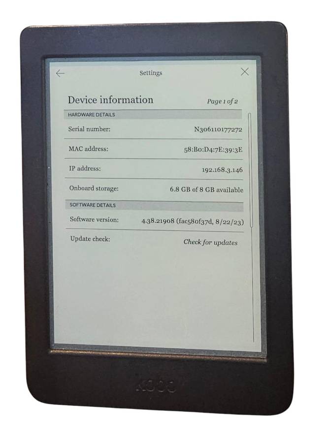 Rakuten Kobo Nia eReader Model N306 8GB with backlight