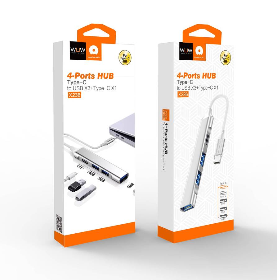 WUW Type C to 3 Usb and Type C HUb - 4 in 1
