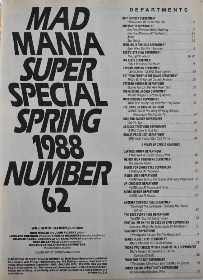 Mad Mania Spring 1988 Super Special No. 62