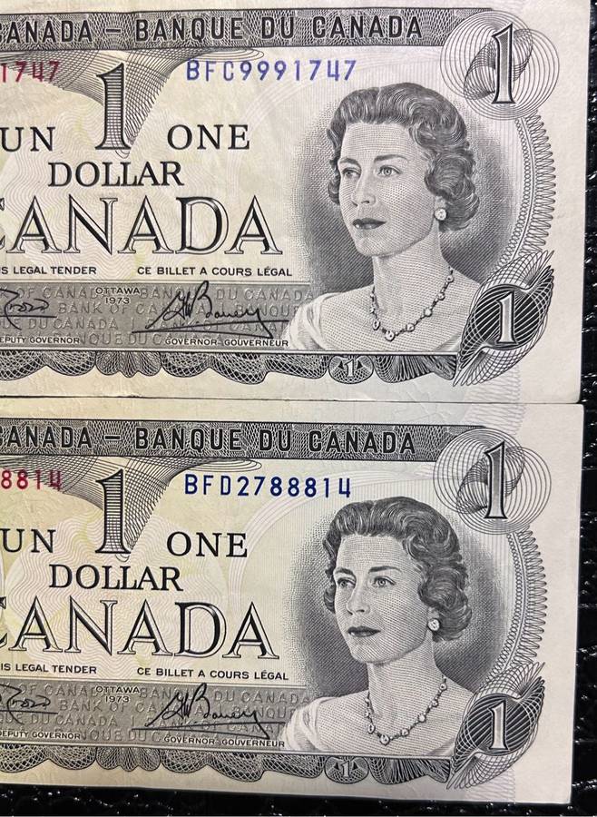 TWO CANADA ONE DOLLAR NOTES IN A/U CONDITION