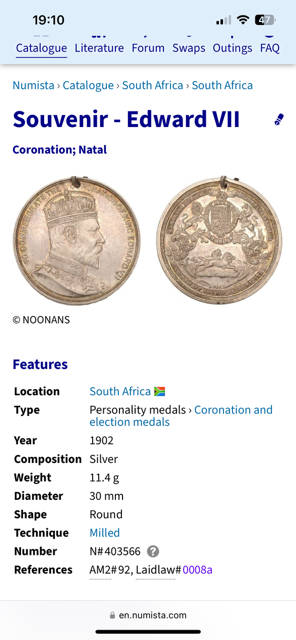 1902 NATAL (SILVER 99.9- 11,4GRAM) COMMEMORATE CORONATION OF KING EDWARD MEDALLION- PRE WWi