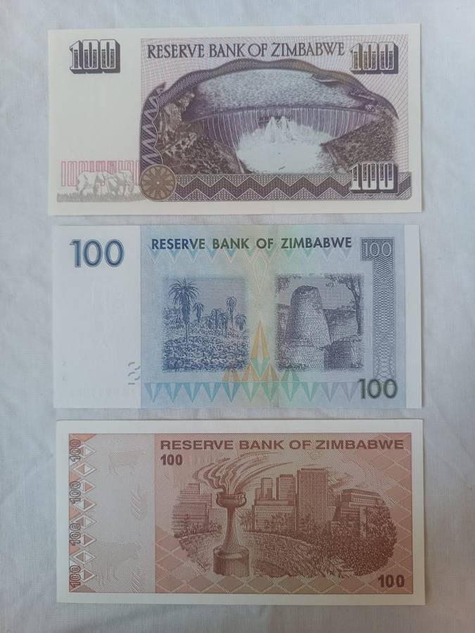 Collectors selection of Zimbabwe one hundred dollar notes