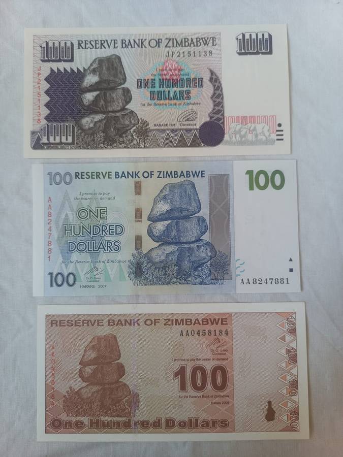 Collectors selection of Zimbabwe one hundred dollar notes