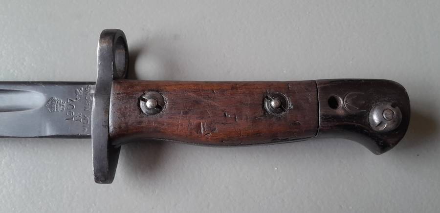 S.A. Police Issue WW2 1907 Pattern Wilkinson Sword Bayonet With Rare Brown Leather Scabbard.