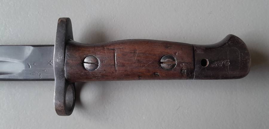 S.A. Police Issue WW2 1907 Pattern Wilkinson Sword Bayonet With Rare Brown Leather Scabbard.