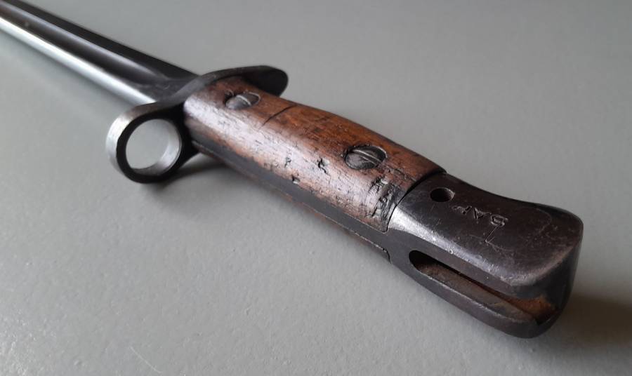S.A. Police Issue WW2 1907 Pattern Wilkinson Sword Bayonet With Rare Brown Leather Scabbard.