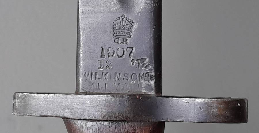 S.A. Police Issue WW2 1907 Pattern Wilkinson Sword Bayonet With Rare Brown Leather Scabbard.