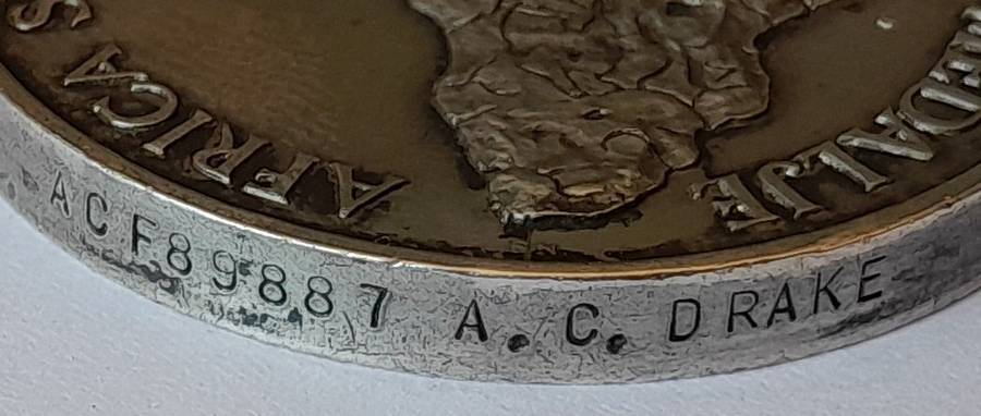 WW2 Full Sized Silver Africa Service Medal To ACF89887 A.C. Drake.