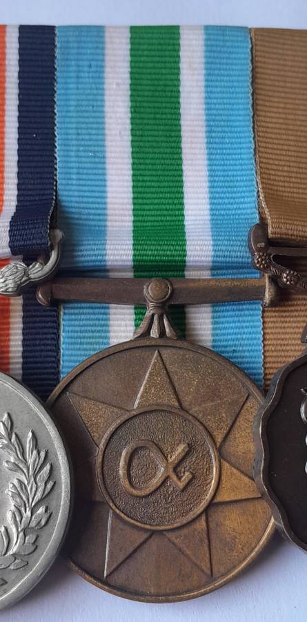 SADF Full Sized Court Mounted Medal Set.  General Service, Unitas, 10 Years Good Service.