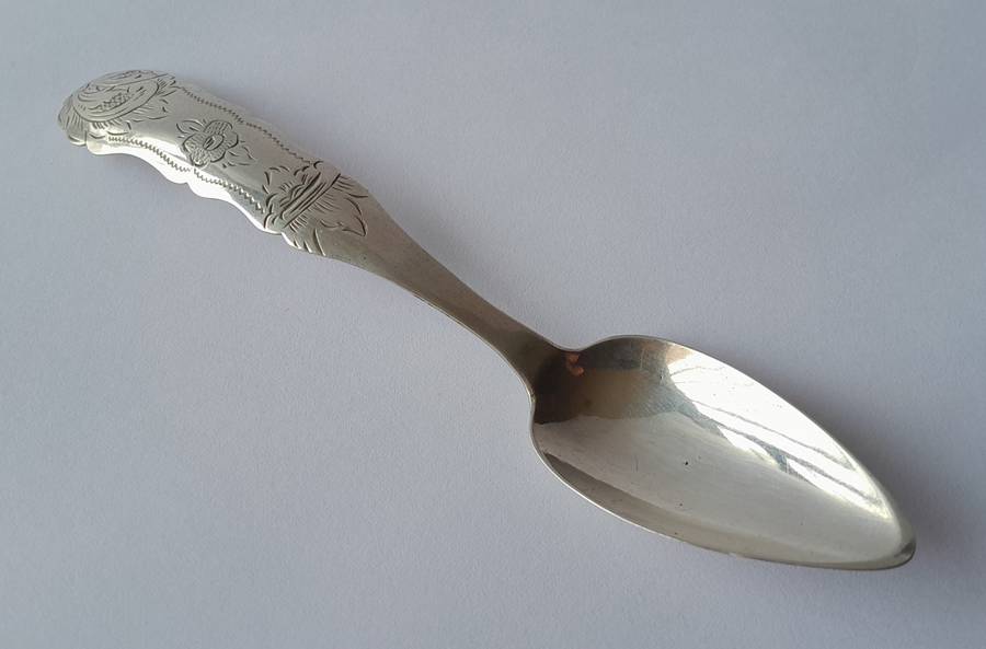 An 1858 Dutch hallmarked solid silver spoon. 833 silver.