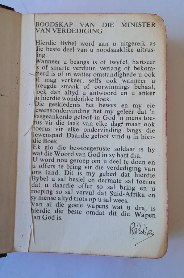 Rare Vintage SADF Issue Afrikaans Bible.