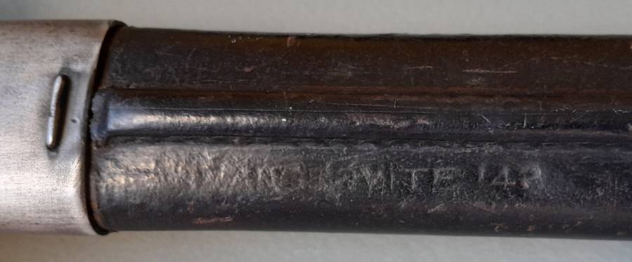 WW1 Pattern 1907 Sanderson Bayonet with WW2 Mangrovite Scabbard and Leather Frog.