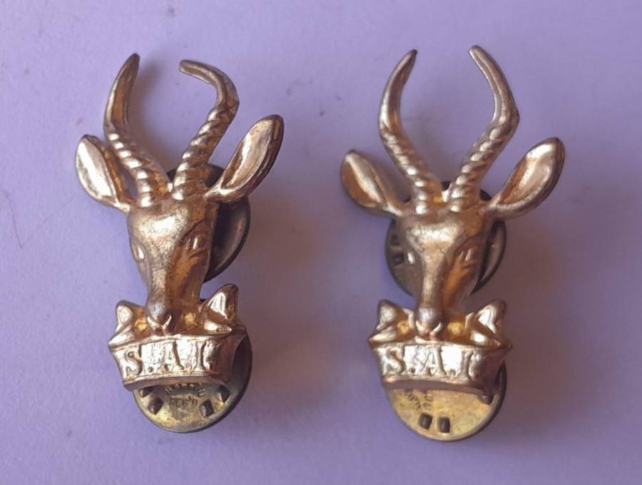 SA Infantry "Bokkop" Badge Set.  Brass Cap & Collars.